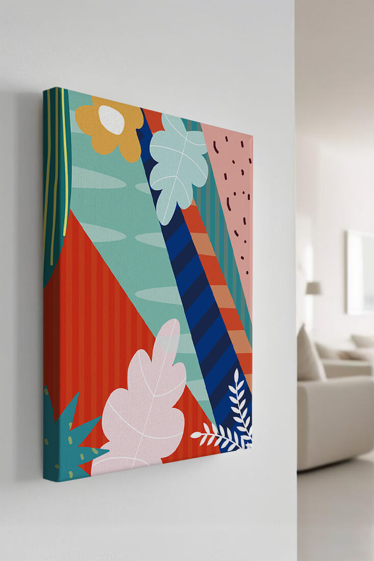 Abstract floral geometric design with vibrant colors and bold patterns