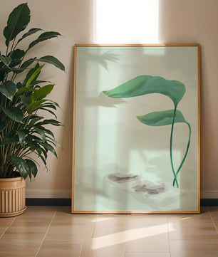 Minimalistic Art of Green Leaves on Abstract Background