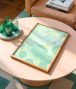 Serene Pond Scene with Goldfish and Lotus Leaves