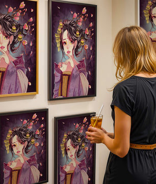 Retrato de anime elegante con acentos florales y dorados