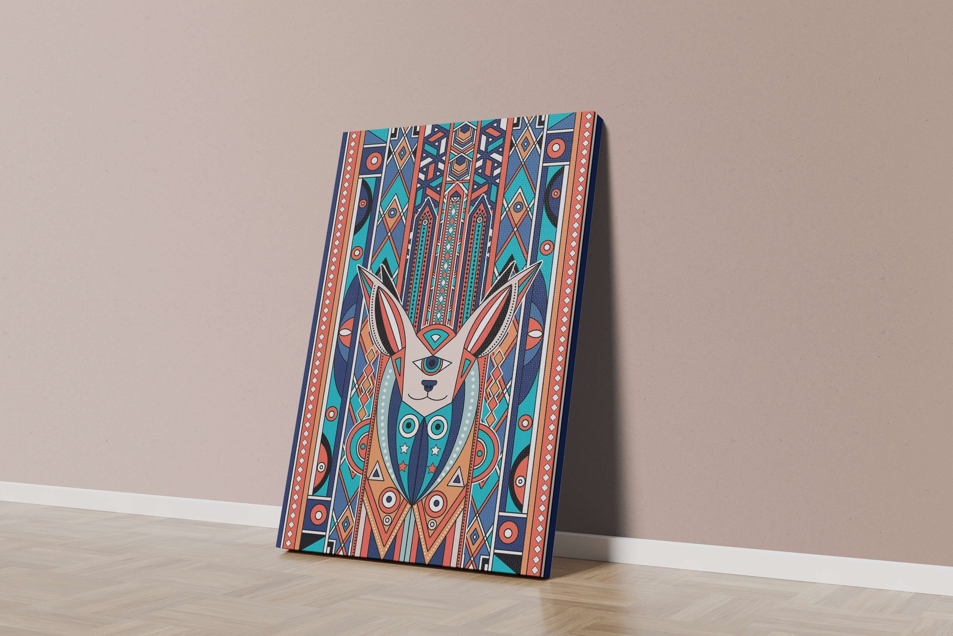 Diseño geométrico abstracto con motivo animal y patrones vibrantes