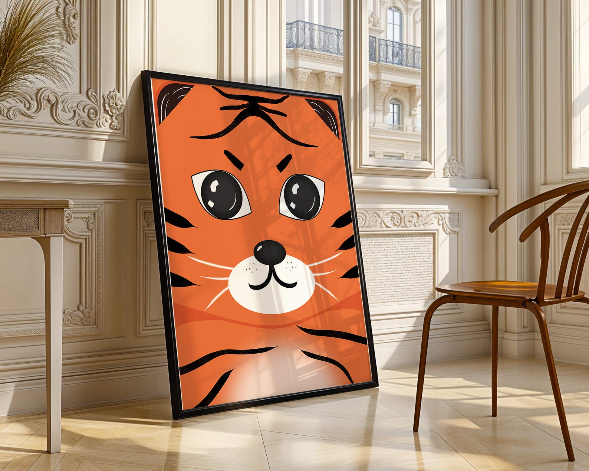 Adorable tiger face illustration with bold features