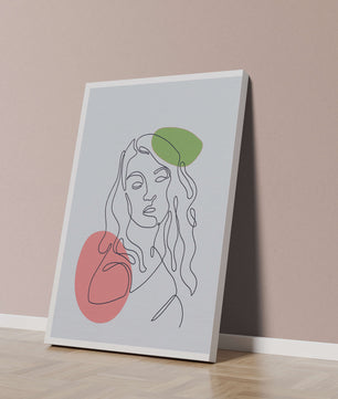 Line Art Portrait auf grauem Hintergrund mit Farbakzenten 
