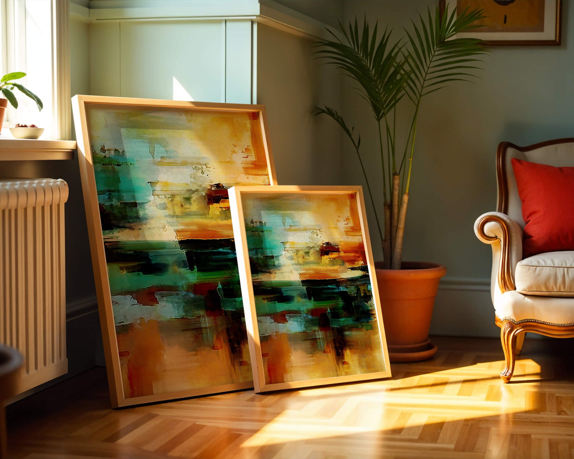 Abstract Landscape with Vivid Colors and Dynamic Brushstrokes