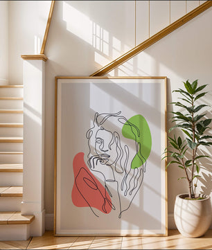 Modern Line Art Portrait With Abstract Shapes