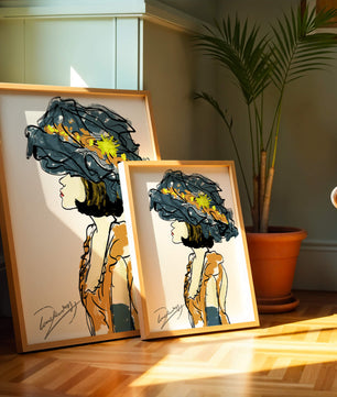 Portrait of a Fashionable Woman with a Large Hat and Gold Accents