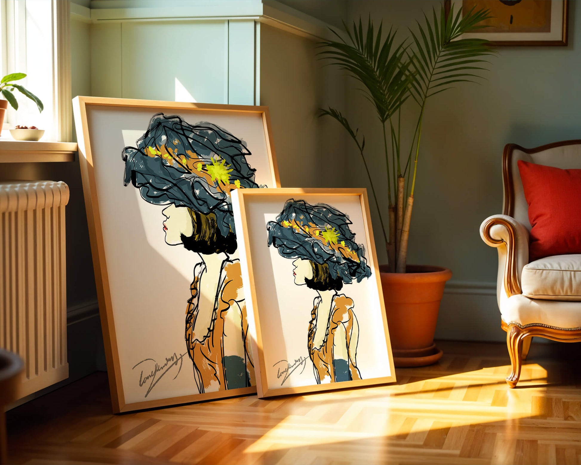 Portrait of a Fashionable Woman with a Large Hat and Gold Accents
