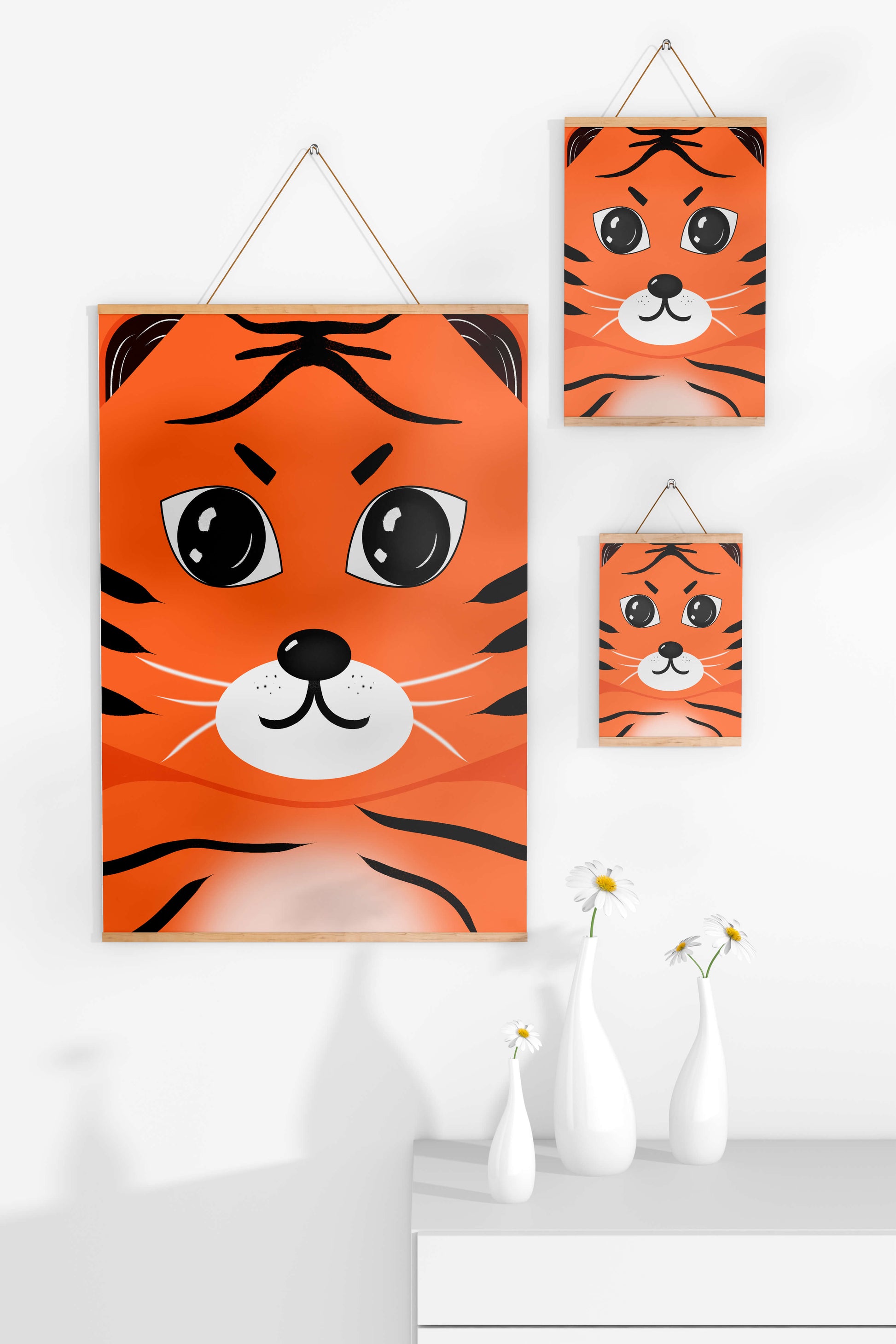 Adorable tiger face illustration with bold features