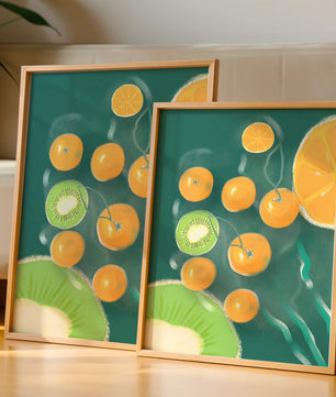 Ilustración de patrón de frutas vibrantes de kiwi y naranja