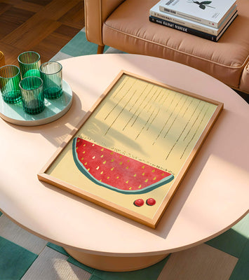Abstract Watermelon Slice with Gold Accents on Minimalist Background