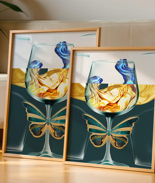 Cristallo con scultura di liquido e arte di farfalla