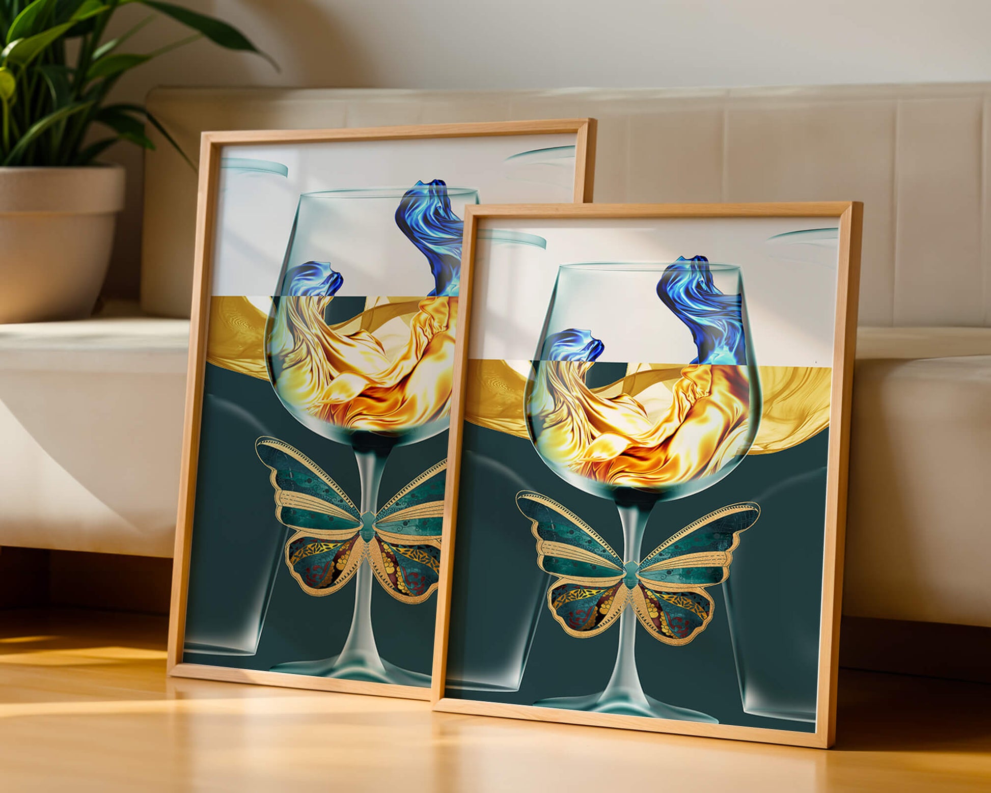 Cristallo con scultura di liquido e arte di farfalla