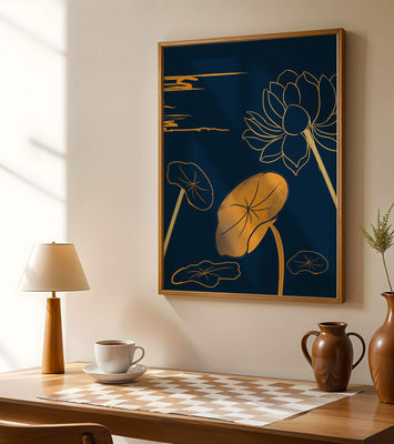 Golden Lotus Flowers in Abstract Night Sky