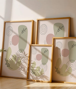 Abstract shapes and leaves in minimalistic design