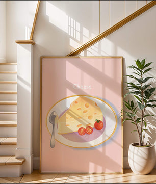 Plate with Cheese and Tomatoes on Pink Background