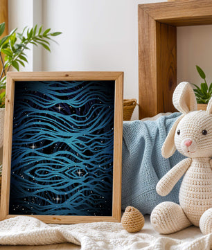 Abstract blue wave lines with starry night background