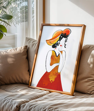 Elegante Frau in einem lebendigen Hut und Kleid Illustration