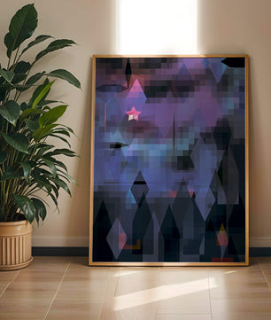 Geometrische abstrakte Kunst in lebhaften Blau- und Lilatönen