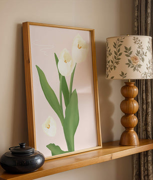 Elegant white tulips illustration on pastel background