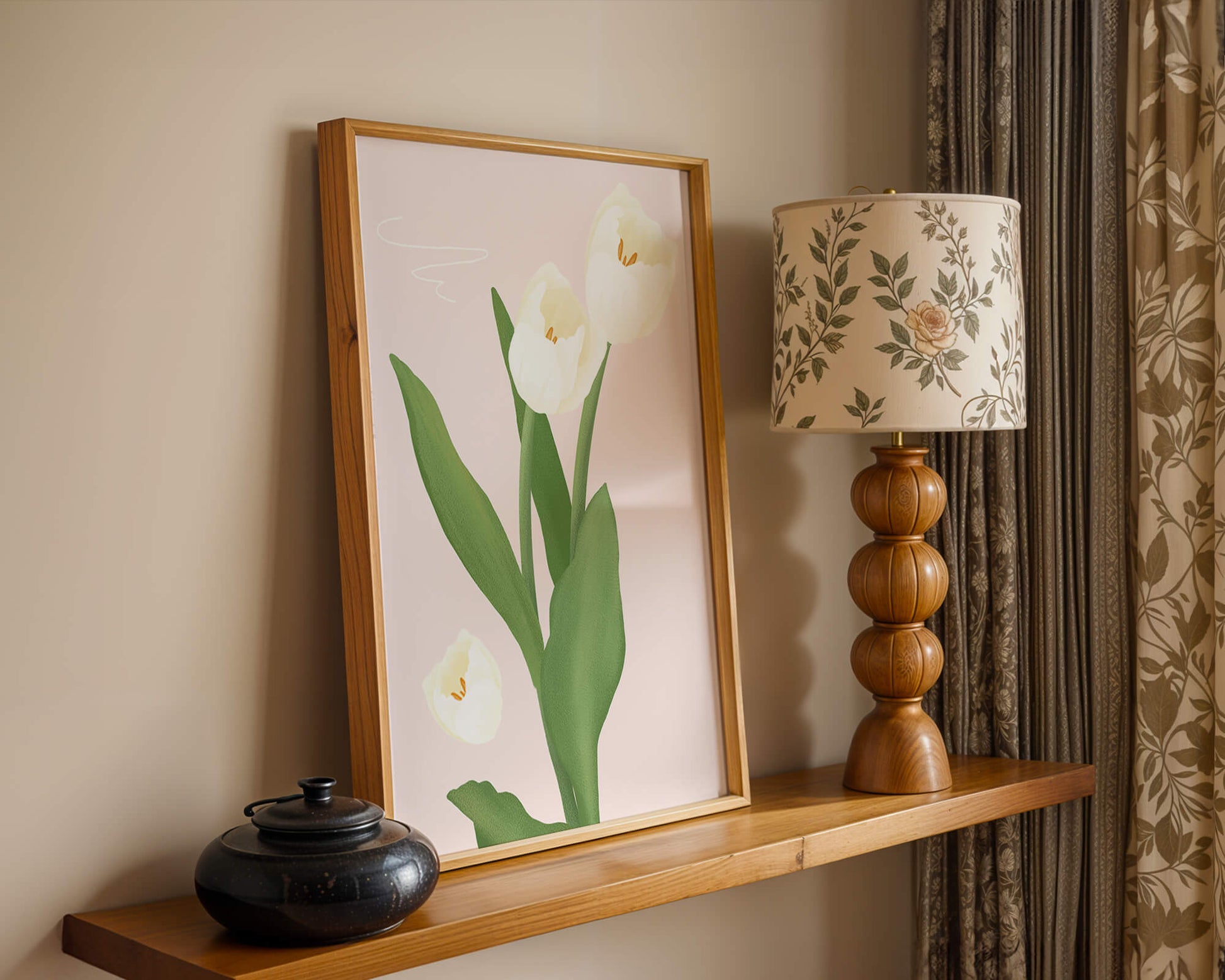 Elegant white tulips illustration on pastel background