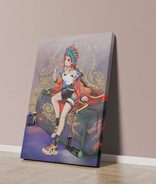 Anime art of a girl in traditional attire with urban elements