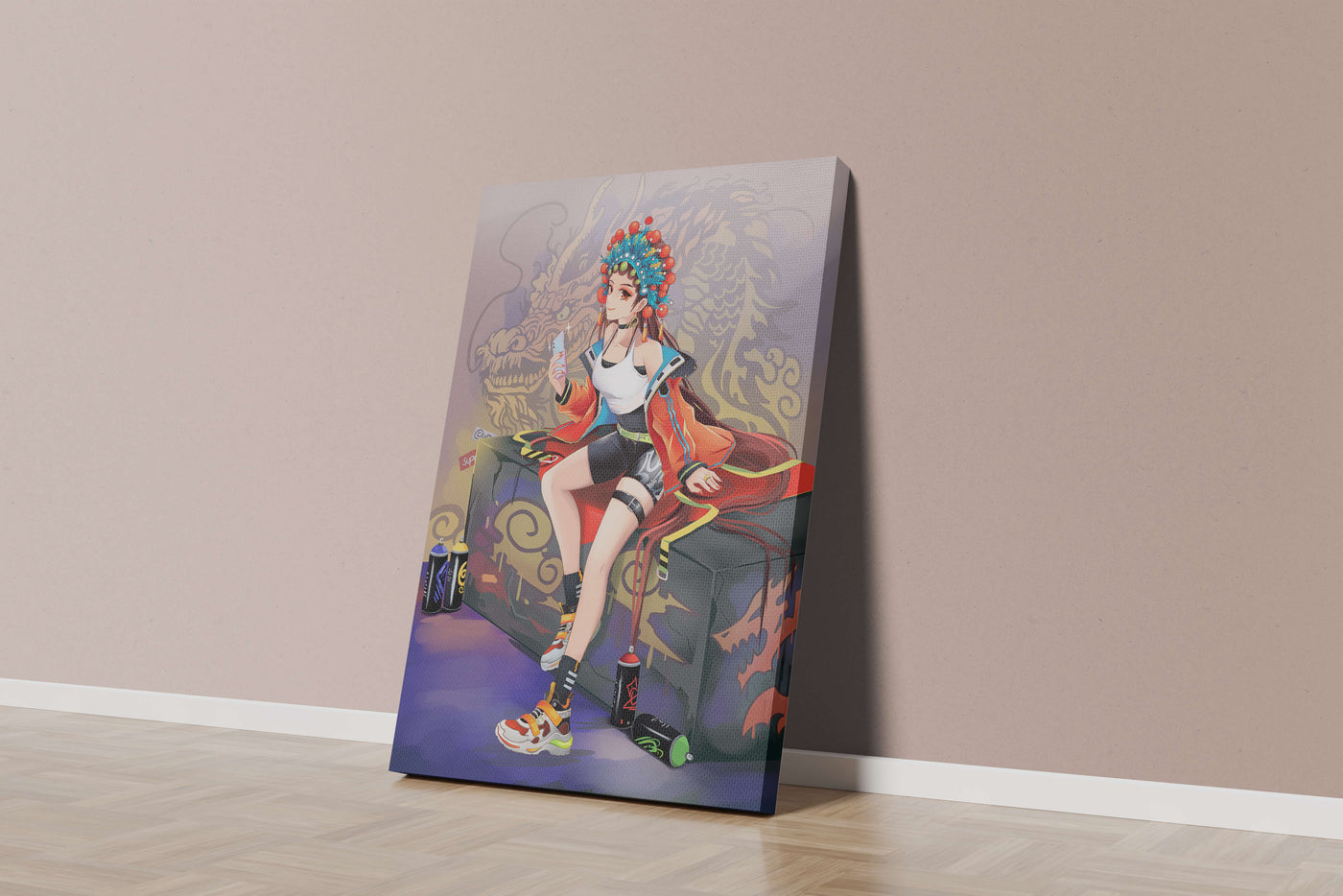 Anime art of a girl in traditional attire with urban elements