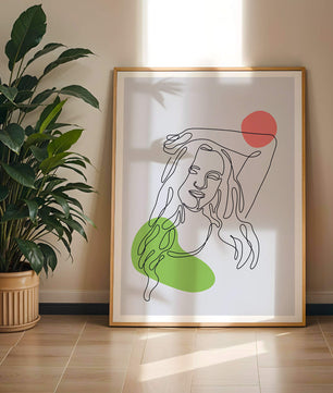 Line Art Portrait with Abstract Shapes in Minimalist Style - Mi tienda