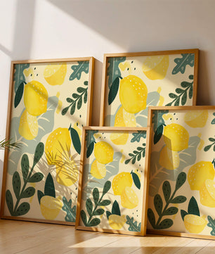Vibrant lemon and leaf pattern design for home decor