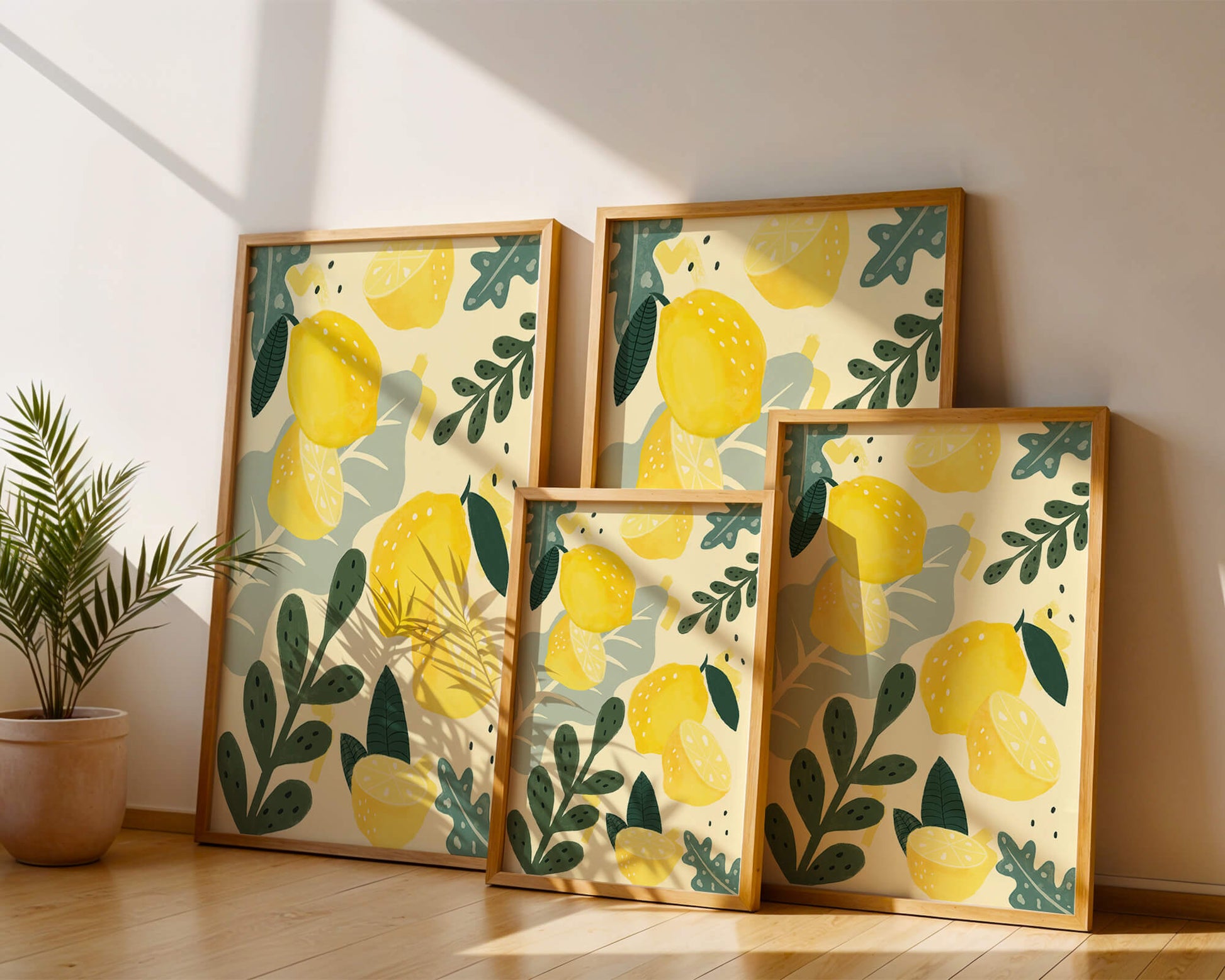 Vibrant lemon and leaf pattern design for home decor