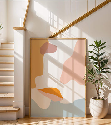 Abstract art with pastel color shapes on white background