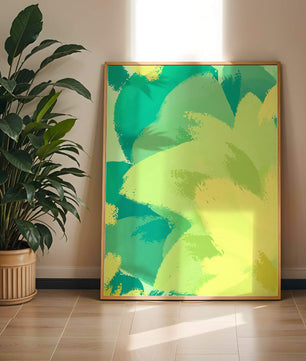 Pintura abstracta de pinceladas verdes y amarillas