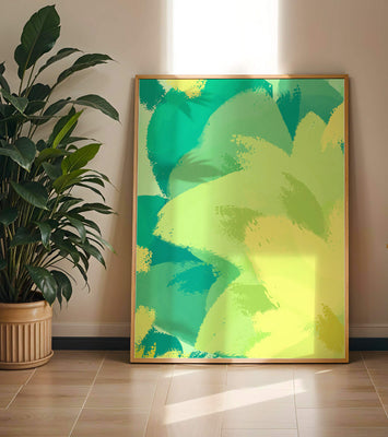 Abstract green and yellow brushstroke painting