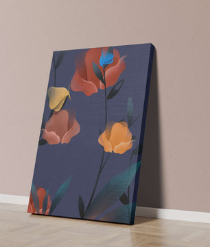 Abstract Floral Illustration with Colorful Flowers on Dark Background