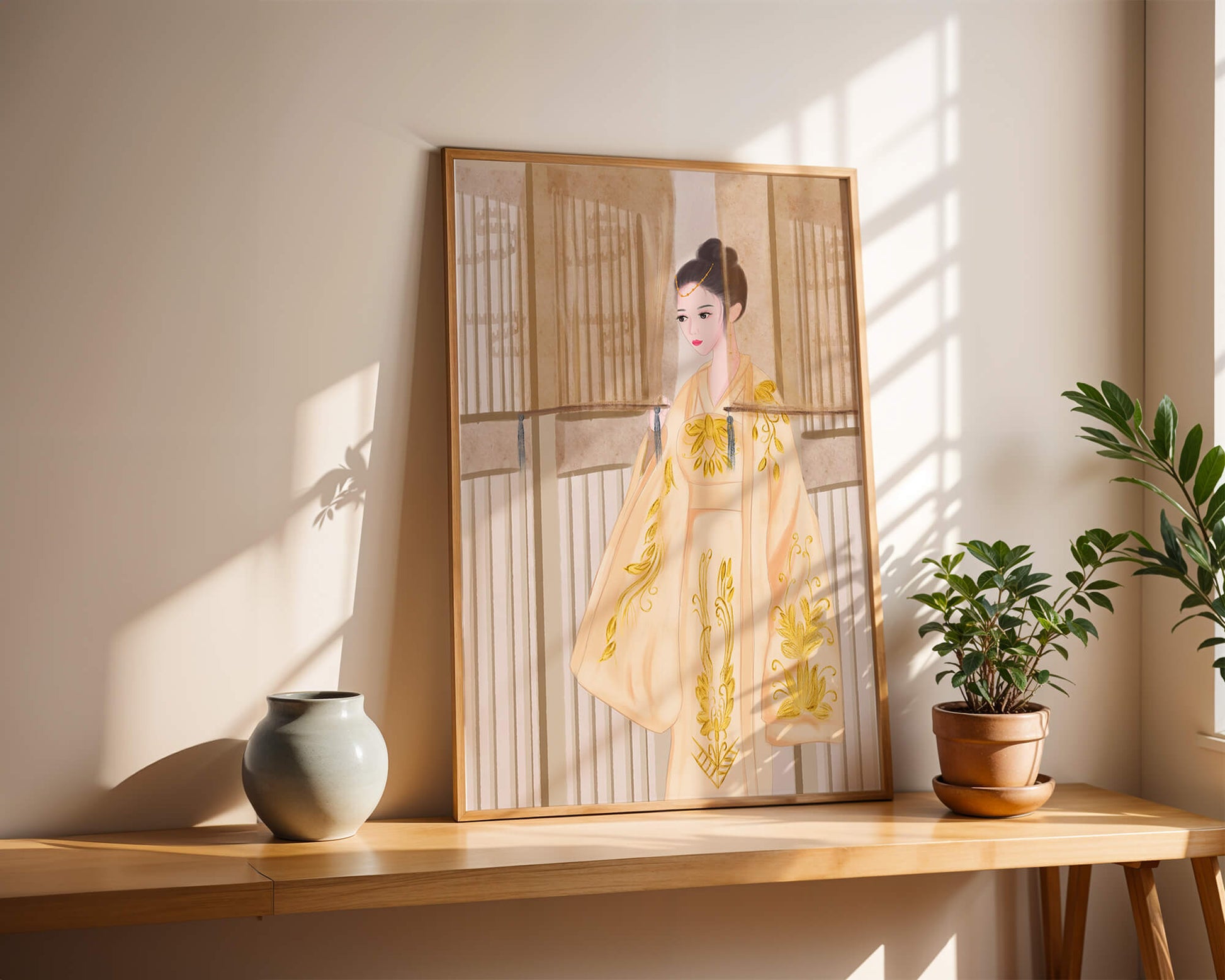Traditional Chinese attire with gold embroidery and elegant design