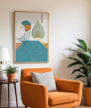 Artistic Composition with Geometric Shapes and Golden Leaf Detail - Mi tienda