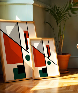 Geometric Abstract Art with Red and Green Accents