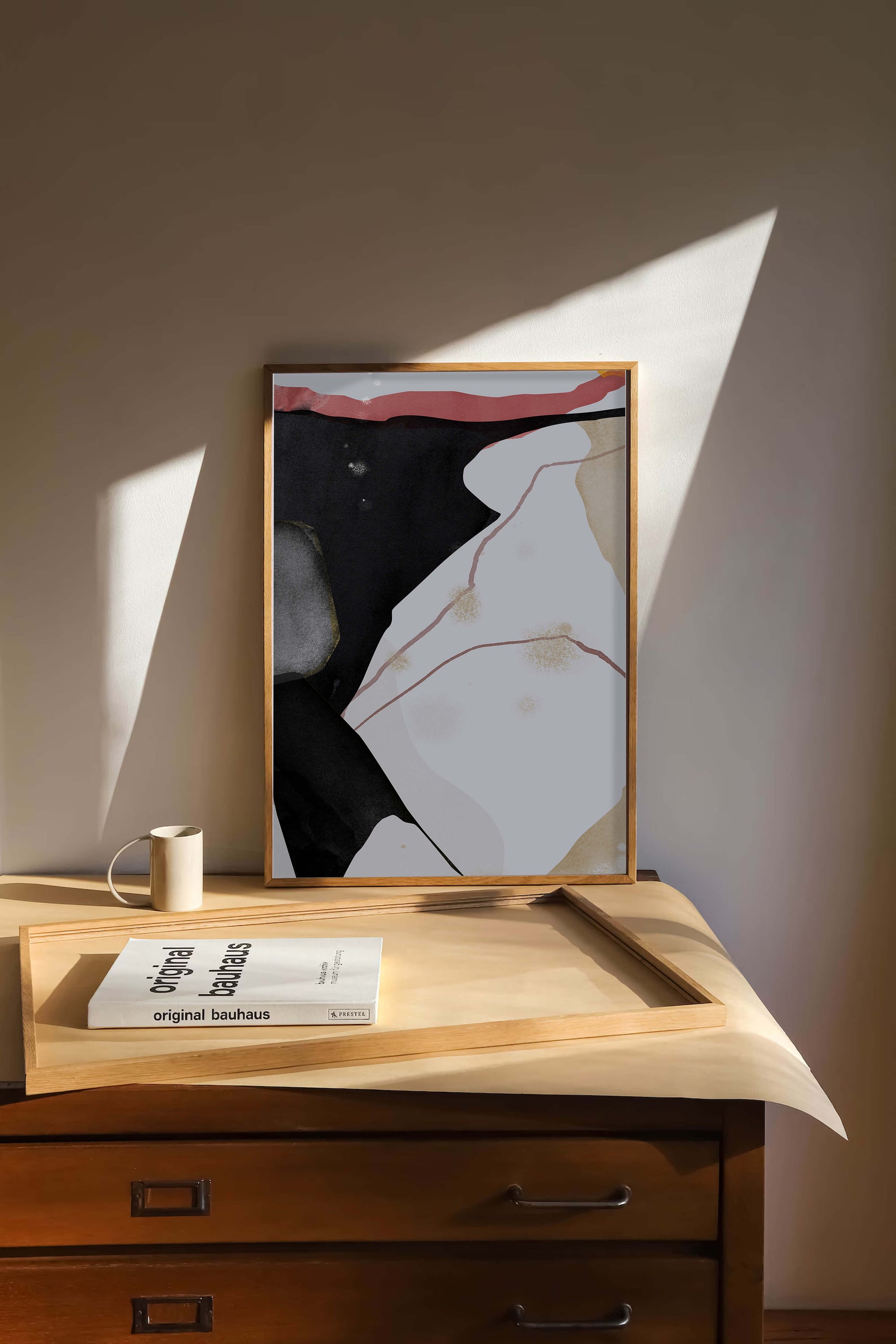 Abstract Composition with Bold Black and Subtle Gold Accents