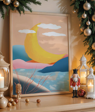 Abstract Landscape with Yellow Crescent and Pastel Colors