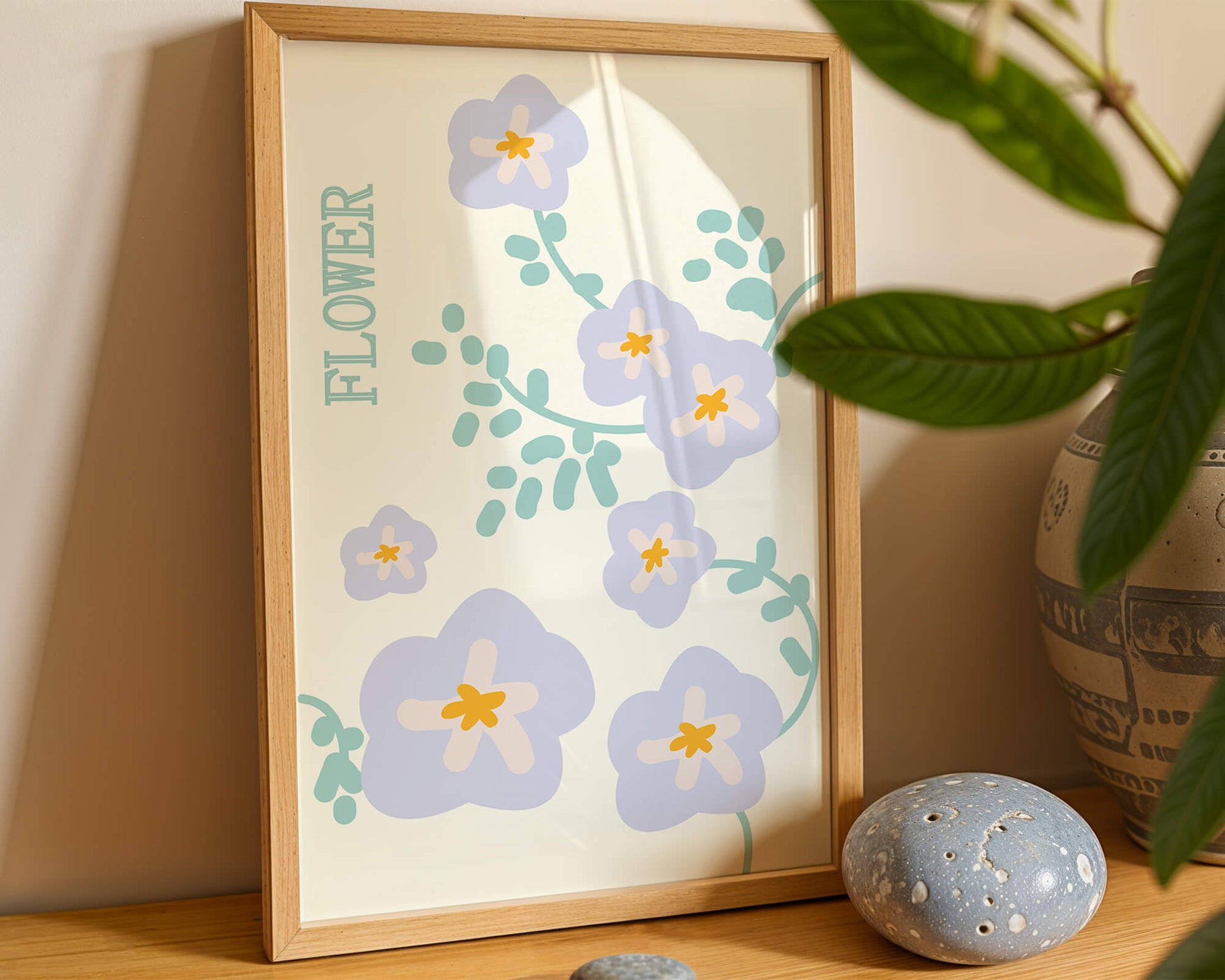 Floral design with pastel flowers and abstract leaves