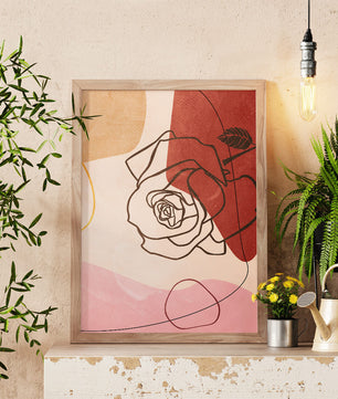 Abstract Floral Composition with Geometric Shapes and Line Art Rose - Mi tienda