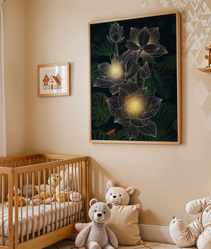 Beautiful lotus flowers with glow effect and koi fish - Mi tienda