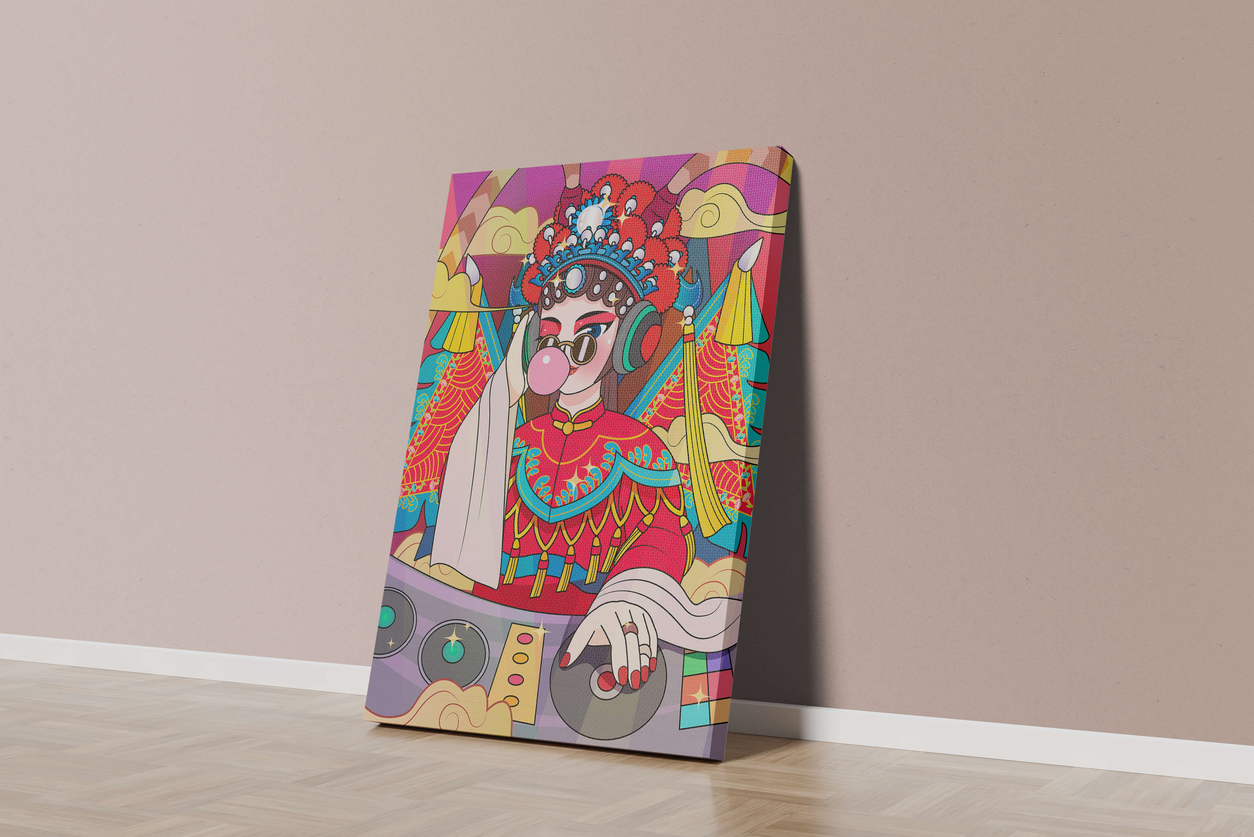 Vibrant DJ illustration combining traditional and modern elements