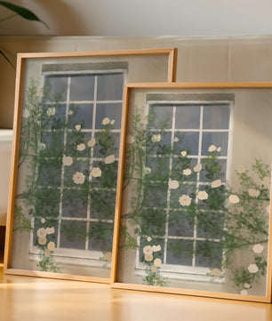 Floral Window with Climbing Roses in a Tranquil Setting