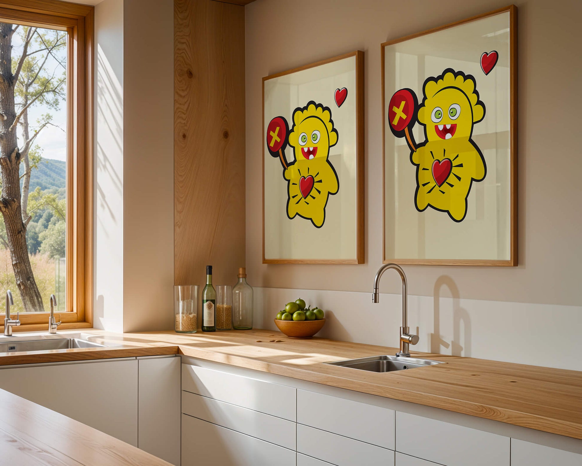 Colorful cartoon character with heart and playful design