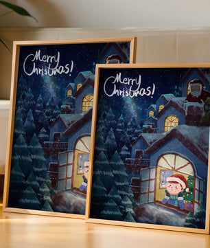 Festive Christmas scene with Santa and a cozy home