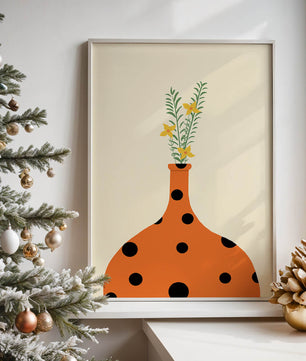 Colorful Polka Dot Vase with Yellow Flowers and Green Leaves - Mi tienda