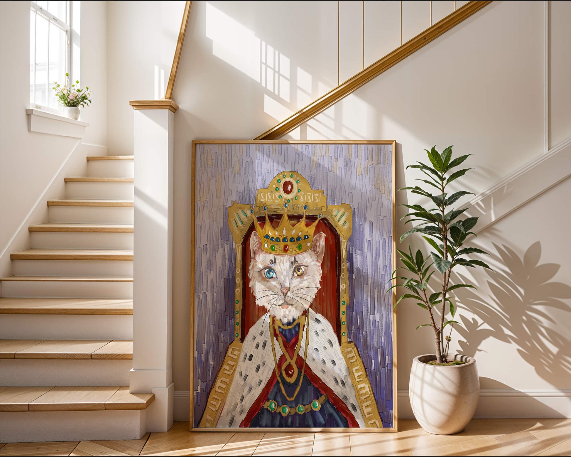 Majestic feline portrait with a golden regal crown