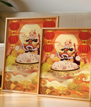 Charming festive fantasy illustration featuring lanterns and playful characters
