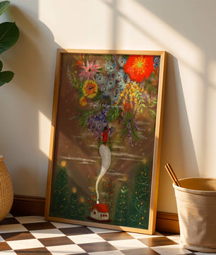 Charming illustration of floral fantasy scene