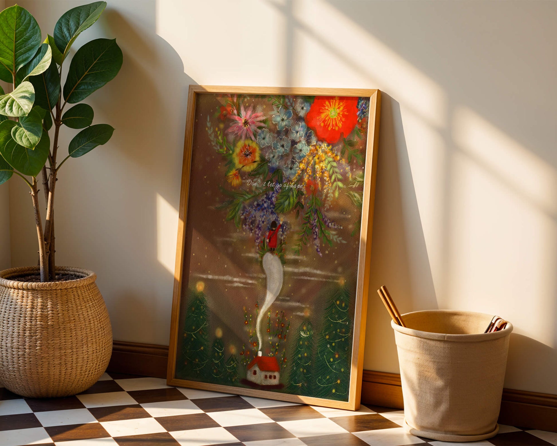 Charming illustration of floral fantasy scene